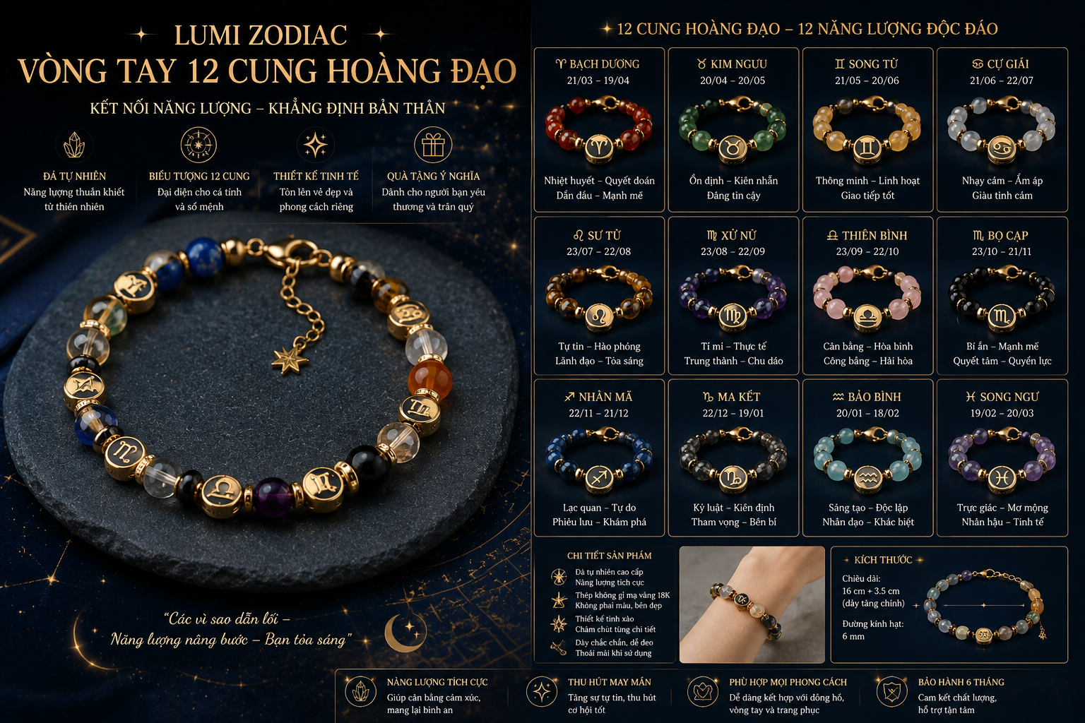 Phối hợp vòng tay 12 cung hoàng đạo cùng đồng hồ cao cấp sang trọng