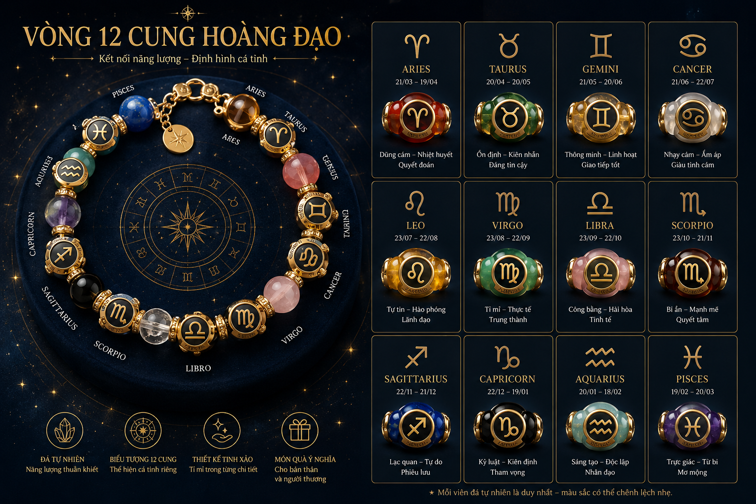 Các mẫu vòng tay may mắn 12 cung hoàng đạo