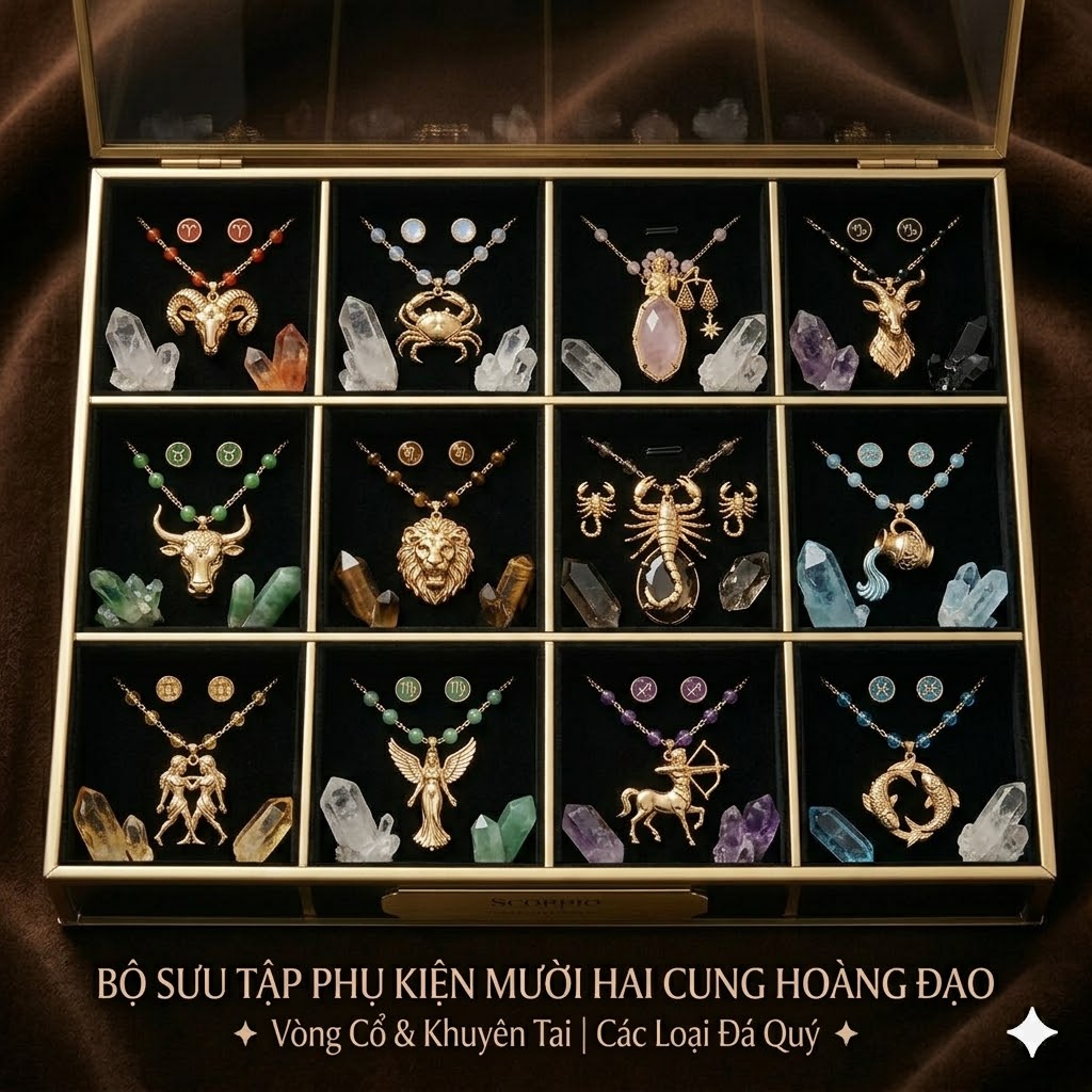 Bộ sưu tập vòng cổ và khuyên tai 12 cung hoàng đạo