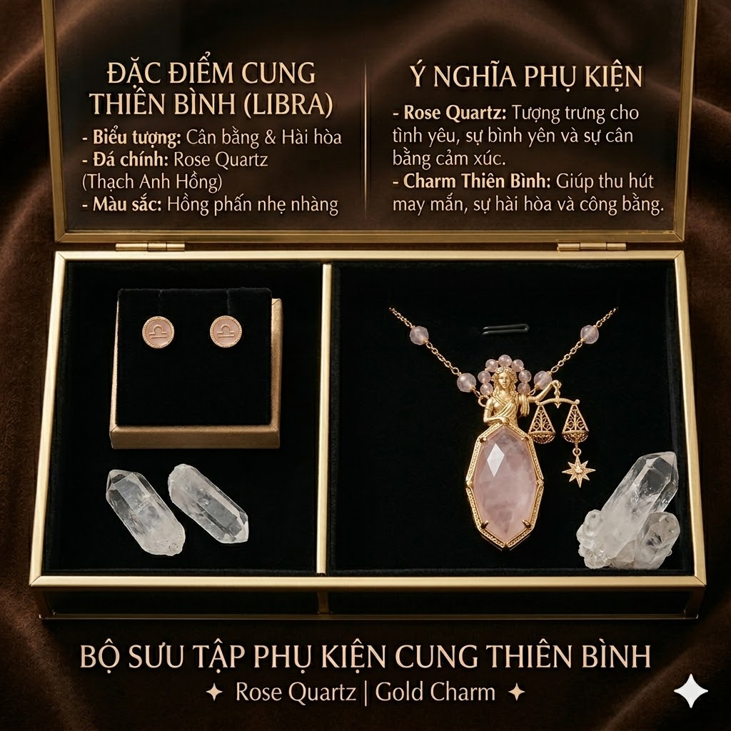 Bộ vòng cổ và khuyên tai cung thiên bình